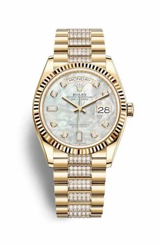 Rolex Day-Date 36 Yellow Gold / Fluted / MOP-Diamond / President-Diamond 128238-0032 (M128238-0032)